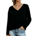 thumbnail image 1 of ClodeEU Womens Oversized V Neck Sweatshirts , Casual Long Sleeve Lightweight Pullover Tops Black,Womens Plus S, 1 of 5