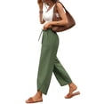 thumbnail image 1 of ClodeEU Womens Pants, Casual Flowy Wide Leg ,Drawstring High Waist Trousers with Pockets Army Green,Womens Plus L, 1 of 9