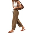 thumbnail image 1 of ClodeEU Womens Pants, Casual Flowy Wide Leg ,Drawstring High Waist Trousers with Pockets Brown,Womens Plus M, 1 of 9