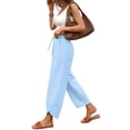 thumbnail image 1 of ClodeEU Womens Pants, Casual Flowy Wide Leg ,Drawstring High Waist Trousers with Pockets Light Blue,Womens Plus XXL, 1 of 9