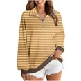 thumbnail image 1 of ClodeEU Womens Plus Size Striped Sweatshirts ,Long Sleeve Lapel Collared Pullover, Casual Soft Pullover Tops Shirts Khaki,Womens Plus S, 1 of 8