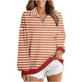 thumbnail image 1 of ClodeEU Womens Plus Size Striped Sweatshirts ,Long Sleeve Lapel Collared Pullover, Casual Soft Pullover Tops Shirts Orange,Womens Plus XXL, 1 of 8