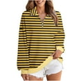 thumbnail image 1 of ClodeEU Womens Plus Size Striped Sweatshirts ,Long Sleeve Lapel Collared Pullover, Casual Soft Pullover Tops Shirts Yellow,Womens Plus XL, 1 of 8