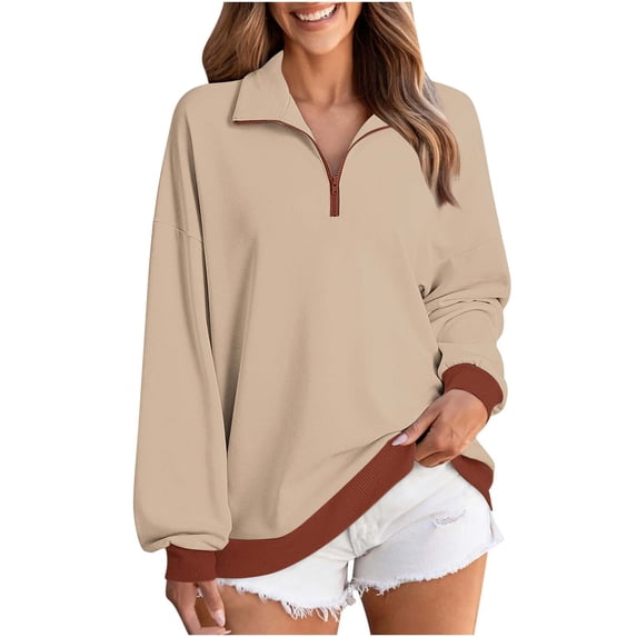 ClodeEU Womens Plus Size Sweatshirts,Long Sleeve Lapel Collared Pullover,Casual Soft Pullover Tops Shirts Khaki,Womens Plus XXL