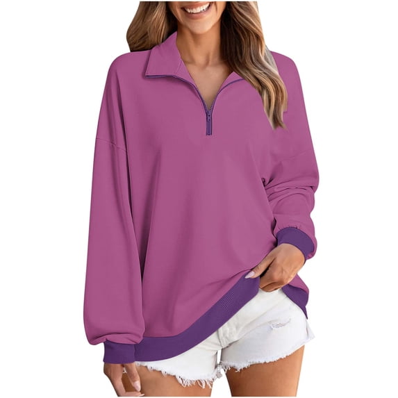 ClodeEU Womens Plus Size Sweatshirts,Long Sleeve Lapel Collared Pullover,Casual Soft Pullover Tops Shirts Purple,Womens Plus XXL