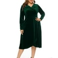 thumbnail image 1 of ClodeEU Womens Plus Size V Neck Formal Long Sleeve Velvet Midi Dresses,Fall Elegant Flowy Party Dresses Green,Womens Plus XXXXL, 1 of 6