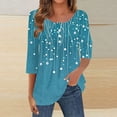 thumbnail image 1 of ClodeEU Womens Printed Button-Front Crewneck 3/4 Sleeve T-Shirt, Lightweight Funny Loose Shirts Blue 02,Womens Plus S, 1 of 5