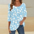 thumbnail image 1 of ClodeEU Womens Printed Button-Front Crewneck 3/4 Sleeve T-Shirt, Lightweight Funny Loose Shirts Light Blue,Womens Plus XL, 1 of 5