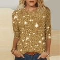 thumbnail image 1 of ClodeEU Womens Printed Sequin Seven Tenths Sleeve Round Neck T Shirts,Casual Trendy Slim Tee Tops A-Yellow,Womens Plus L, 1 of 5