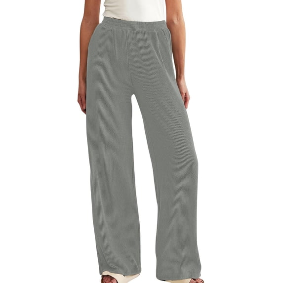 ClodeEU Womens Ribbed Wide Leg Pants with Drawstring Waist,Casual Loose Trendy Pant Gray,Womens Plus XL