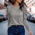 thumbnail image 1 of ClodeEU Womens Round Neck Puff Long Sleeve T Shirt,Casual Cropped Tee,Slim Fit Tops Gray,Womens Plus L, 1 of 8