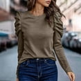 thumbnail image 1 of ClodeEU Womens Round Neck Puff Long Sleeve T Shirt,Casual Cropped Tee,Slim Fit Tops Khaki,Womens Plus XXL, 1 of 8
