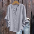thumbnail image 1 of ClodeEU Womens Ruffle 3/4 Sleeve Blouse Tops ,V Neck Business Casual Blouses Shirts with Buttons Gray,Womens Plus L, 1 of 7