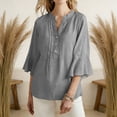 thumbnail image 1 of ClodeEU Womens Ruffle 3/4 Sleeve Blouse Tops ,V Neck Business Casual Blouses Shirts with Buttons Gray,Womens Plus L, 1 of 7