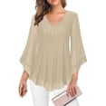 thumbnail image 1 of ClodeEU Womens Ruffle 3/4 Sleeve V Neck Double Layers Mesh Blouses,Flared Sleeve Tunic Tops Beige,Womens Plus S, 1 of 7