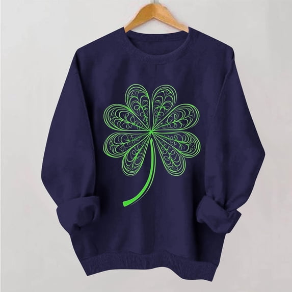 ClodeEU Womens Saint Patrick's Day Print Sweatshirt ,Classic Long Sleeve Crewneck Pullover Navy,Womens Plus M