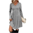 thumbnail image 1 of ClodeEU Womens Scoop Neck Long Sleeve Sweater Dress，Casual Loose Fit Pullover Tunic Sweater Dress Gray,Womens Plus M, 1 of 6