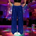 thumbnail image 1 of ClodeEU Womens Sequin Wide Leg Pants,Elastic Waisted Sparkly Glitter Pant For Party Dark Blue,Womens Plus XL, 1 of 8