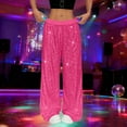 thumbnail image 1 of ClodeEU Womens Sequin Wide Leg Pants,Elastic Waisted Sparkly Glitter Pant For Party Hot Pink,Womens Plus XXL, 1 of 8
