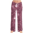 thumbnail image 1 of ClodeEU Womens Sequin Wide Leg Pants,Elastic Waisted Sparkly Glitter Pant For Party Pink,Womens Plus M, 1 of 5