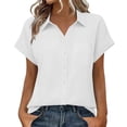 thumbnail image 1 of ClodeEU Womens Short Sleeve Button Down Collared Shirts ,Casual Lightweight Tops Blouses White,Womens Plus S, 1 of 8