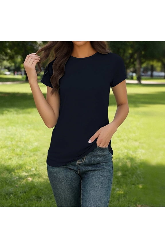 Womens Short Sleeve Crew Neck T Shirts,Casual Basic Loose Trendy Tee Tops Dark Blue,Womens Plus M