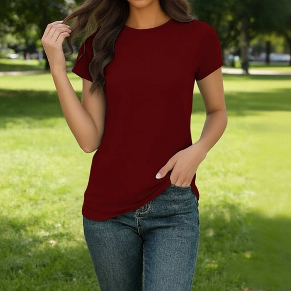 ClodeEU Womens Short Sleeve Crew Neck T Shirts,Casual Basic Loose Trendy Tee Tops Red,Womens Plus XL