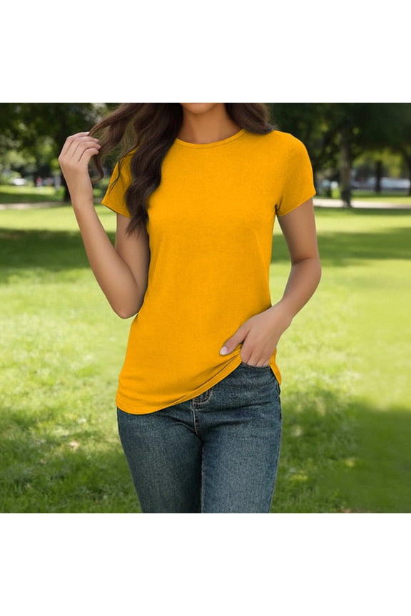 Womens Short Sleeve Crew Neck T Shirts,Casual Basic Loose Trendy Tee Tops Yellow,Womens Plus XXL