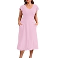 thumbnail image 1 of ClodeEU Womens Short Sleeve Round Neck Midi Dress,Elegant Classy Ruffle Sleeve Scoop Neck Dress Pink,Womens Plus XL, 1 of 6