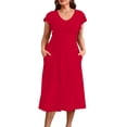 thumbnail image 1 of ClodeEU Womens Short Sleeve Round Neck Midi Dress,Elegant Classy Ruffle Sleeve Scoop Neck Dress Red,Womens Plus XXL, 1 of 6