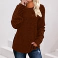 thumbnail image 1 of ClodeEU Womens Soft Long Sleeve Crewneck Shirts ,Fall Casual Loose Fit Knit Tops Blouses ,Fall Sweaters Curved Hem Coffee,Womens Plus X-Large, 1 of 7
