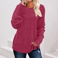 thumbnail image 1 of ClodeEU Womens Soft Long Sleeve Crewneck Shirts ,Fall Casual Loose Fit Knit Tops Blouses ,Fall Sweaters Curved Hem Hot Pink,Womens Plus 2X-Large, 1 of 7