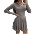 thumbnail image 1 of ClodeEU Womens Solid V Neck Waist Defining Dress,Flare Elegant A line Swing Mini Dresses Gray,Womens Plus S, 1 of 3