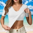 thumbnail image 1 of ClodeEU Womens Spring And Summer V Neck T Shirts,Short Sleeve Slim Fitting Sports Tank Top With Built-In Bra White,Womens Plus XXL, 1 of 8