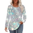thumbnail image 1 of ClodeEU Womens Spring Summer Crew Neck Long Sleeve Floral Print Shimmer T-Shirt Top Silvery,Womens Plus XXXL, 1 of 8