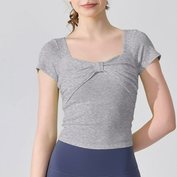 ClodeEU Womens Square Neck Tops, Short Sleeve Shirts Slim Fit Top Gray,Womens Plus S