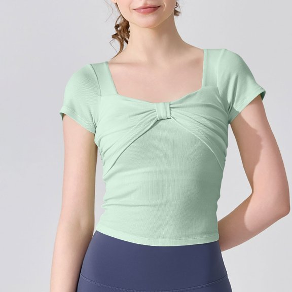 ClodeEU Womens Square Neck Tops, Short Sleeve Shirts Slim Fit Top Green,Womens Plus S