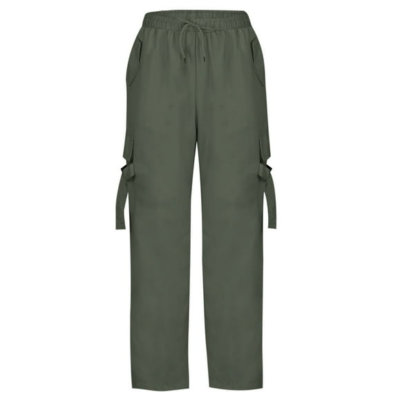 ClodeEU Womens Straight Leg Cargo Pants with Pockets ,Elastic High Wasited Baggy Casual Streetwear Pant Green,Womens Plus M
