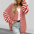 thumbnail image 1 of ClodeEU Womens Striped Cardigan Sweaters, V Neck Button Up Sweater ,Loose Knit Lightweight Fall Sweaters Red,Womens Plus XL, 1 of 3