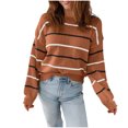 thumbnail image 1 of ClodeEU Womens Striped Long Sleeve Crewneck Sweater ,Casual Pullover Ribbed Knit Cute Sweaters Brown,Womens Plus S, 1 of 3