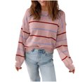 thumbnail image 1 of ClodeEU Womens Striped Long Sleeve Crewneck Sweater ,Casual Pullover Ribbed Knit Cute Sweaters Pink,Womens Plus M, 1 of 3