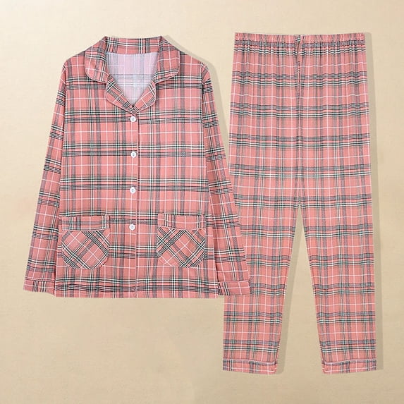 ClodeEU Womens Striped Printed Button Down Collared Pajama Set,Long Sleeve Sleepwear Suit Home Sleepwear Sets Watermelon Red,Womens Plus L