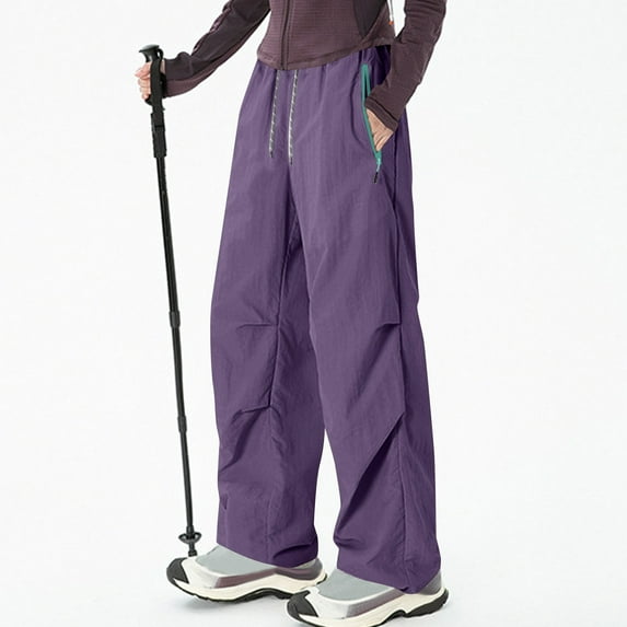 ClodeEU Women's Straight Leg Cargo Pants, High Waist Drawstring Sport Trousers, Quick Dry Loose Athletic Pants Purple,Womens Plus XL