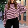 thumbnail image 1 of ClodeEU Womens Striped Sweatshirt ,Long Sleeve Oversized Crew Neck Color Block Loose Fit Tops Red,Womens Plus M, 1 of 8