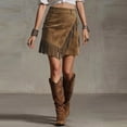 thumbnail image 1 of ClodeEU Womens Suede Fringe Zip Mini Skirt,High Waist Elastic Western Skirts with Country Concert Outfit Brown^,Womens Plus XL, 1 of 5