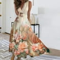 thumbnail image 1 of ClodeEU Womens Summer Floral Print V Neck Sleeveless Long Maxi Dress Fashion Ruffled Flowy Maxi Dress Gold,Womens Plus XL, 1 of 5