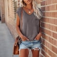thumbnail image 1 of ClodeEU Womens Summer V-Neck Cap Sleeve T Shirts, Casual Loose Basic Basic Dressy Tees Brown^,Womens Plus M, 1 of 6