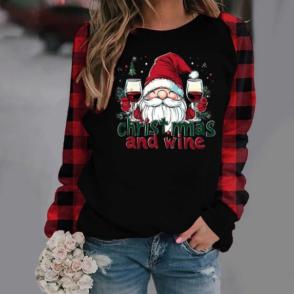 ClodeEU Womens Sweatshirt With Christmas Graphic ,Casual Loose Long Sleeve Pullover Tops Red 4,Womens Plus L
