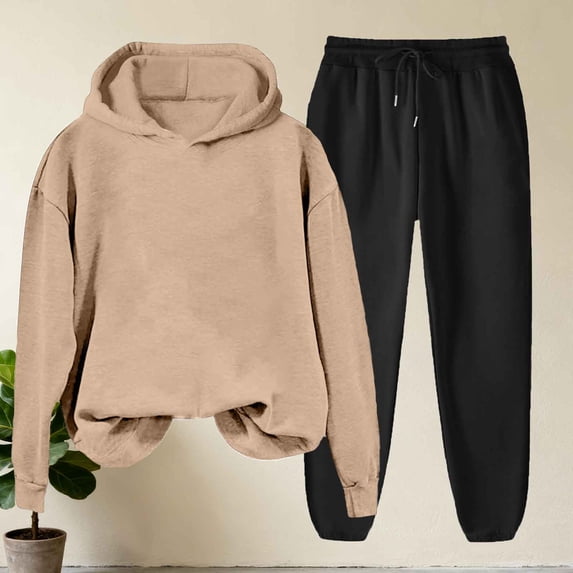 ClodeEU Womens Sweatsuits 2 Piece Set,Loose Hoodie Sweatshirt,Jogger Pants Fall Tracksuit Khaki,Womens Plus L