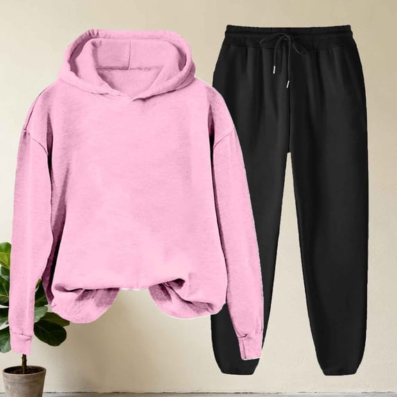 ClodeEU Womens Sweatsuits 2 Piece Set,Loose Hoodie Sweatshirt,Jogger Pants Fall Tracksuit Pink,Womens Plus XXL